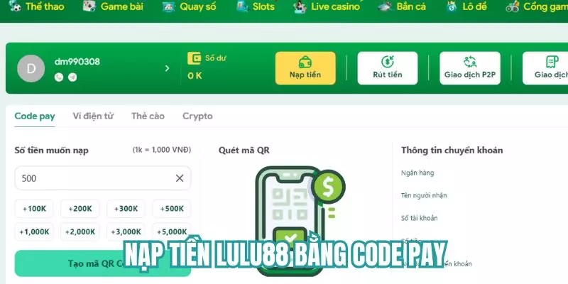 Nạp vốn bằng hình thức Code pay